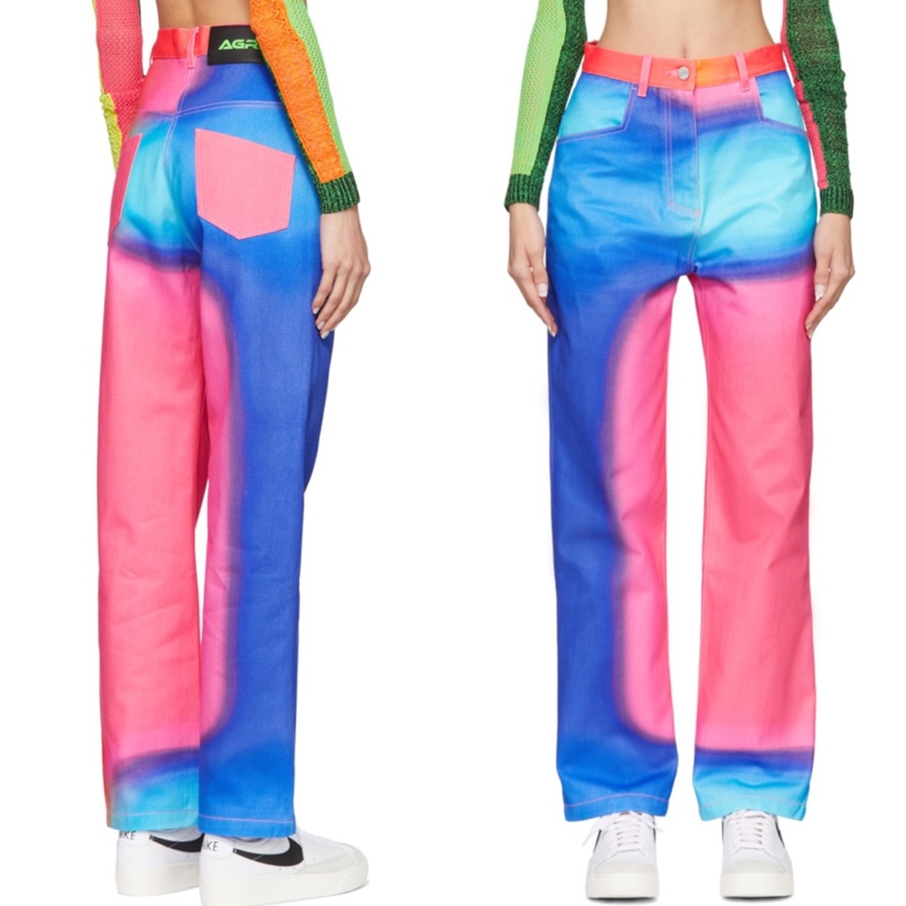 AGR gradient high rose multi colored pink printed jeans